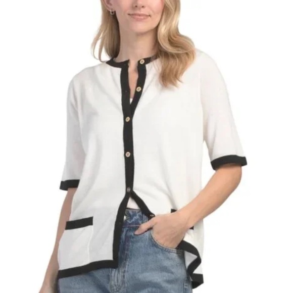 Gretchen Scott Designs Sweaters - Gretchen Scott | Cherry on Top Short Sleeve Cardigan Sweater Old Money Classic